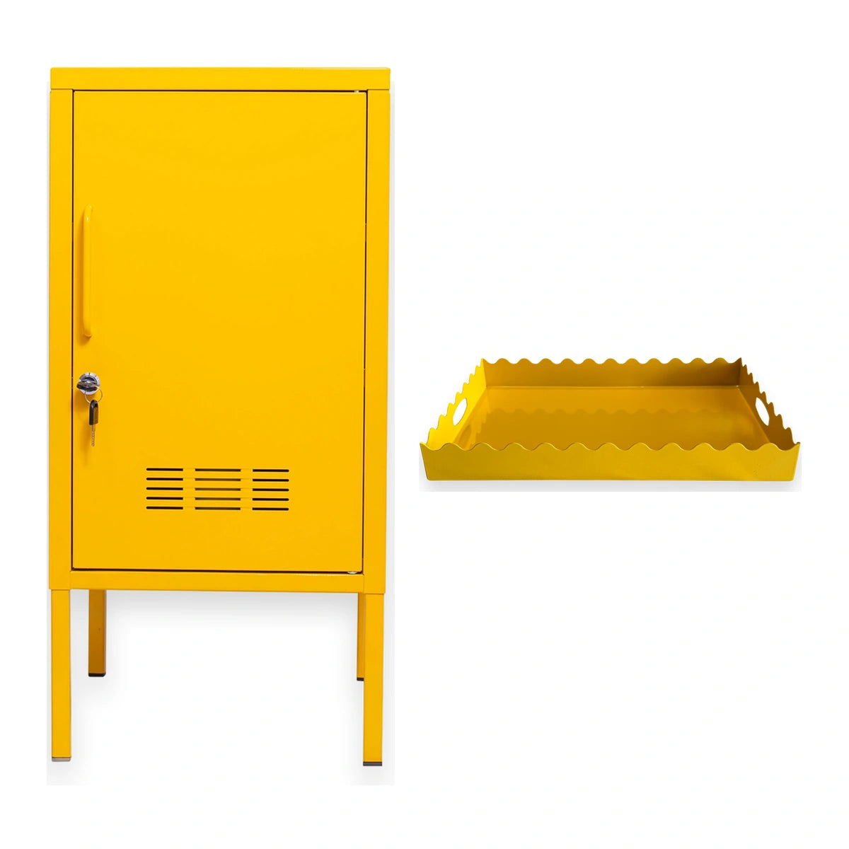 Kit armario de aco Amarelo com bandeja LockStock em fundo branco