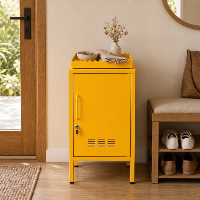 Kit Armário Multiuso em Aço Amarelo + Bandeja Decorativa LockStock