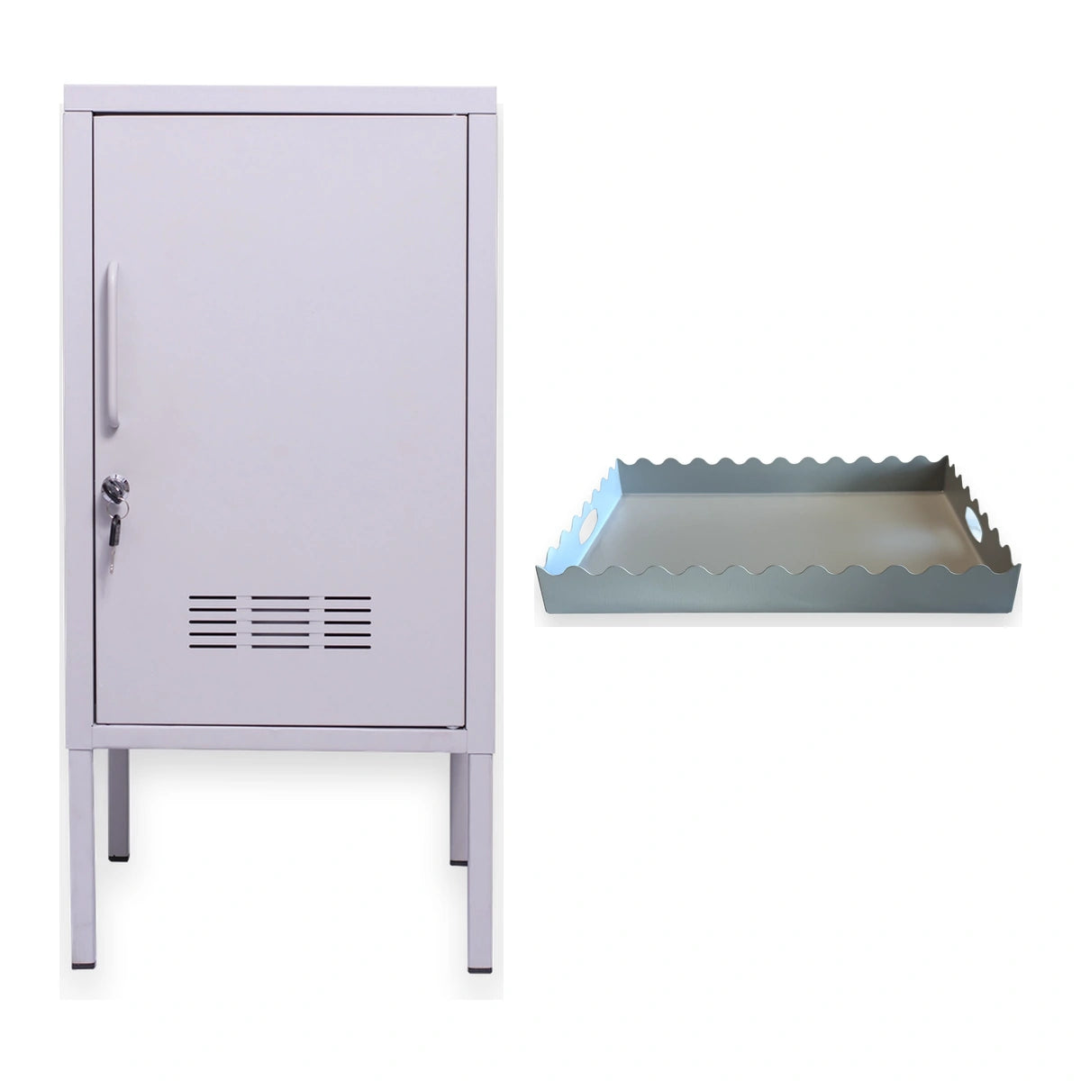 Kit armario de aco Cinza com bandeja LockStock em fundo branco