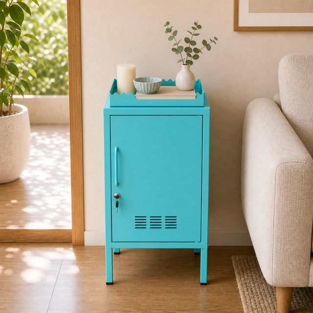 Kit Armário Multiuso em Aço Tiffany + Bandeja Decorativa LockStock
