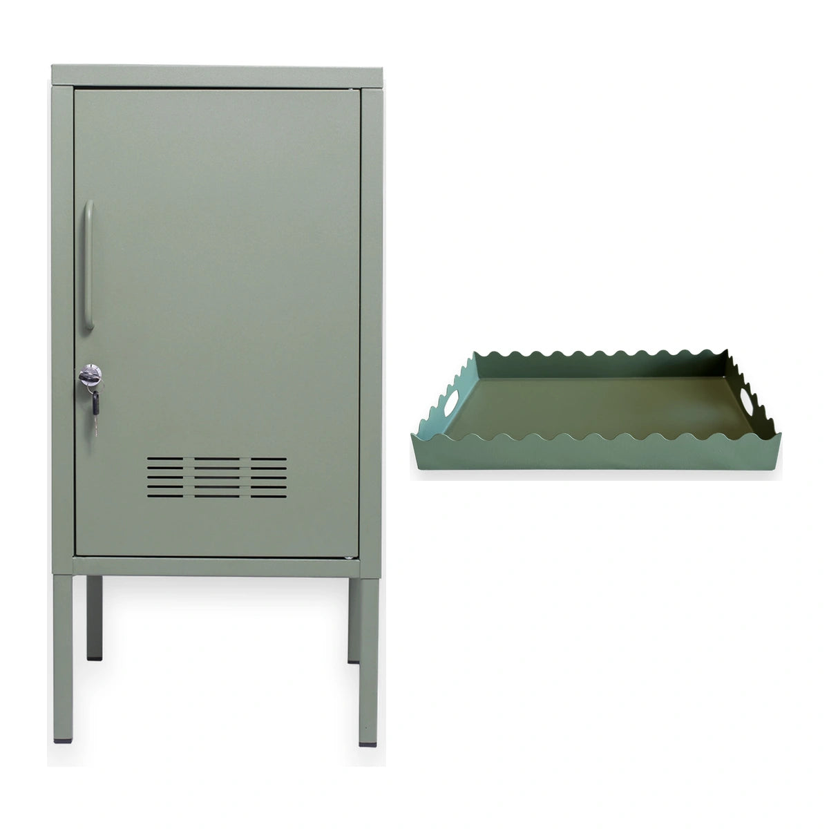 Kit armario de aco Verde Escuro com bandeja LockStock em fundo branco