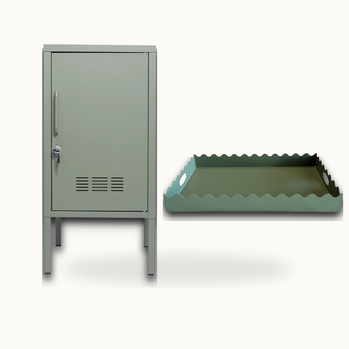 Kit Armário Multiuso em Aço Verde Escuro + Bandeja Decorativa LockStock